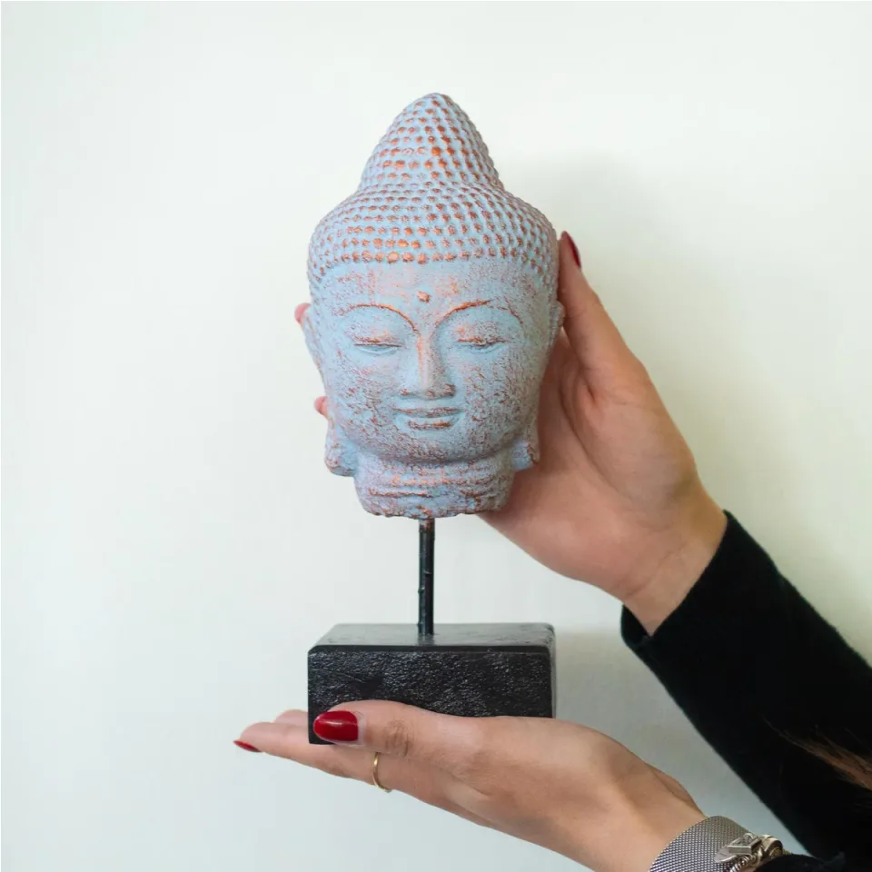 Bouddha Quiétude sur socle : bleu cuivré