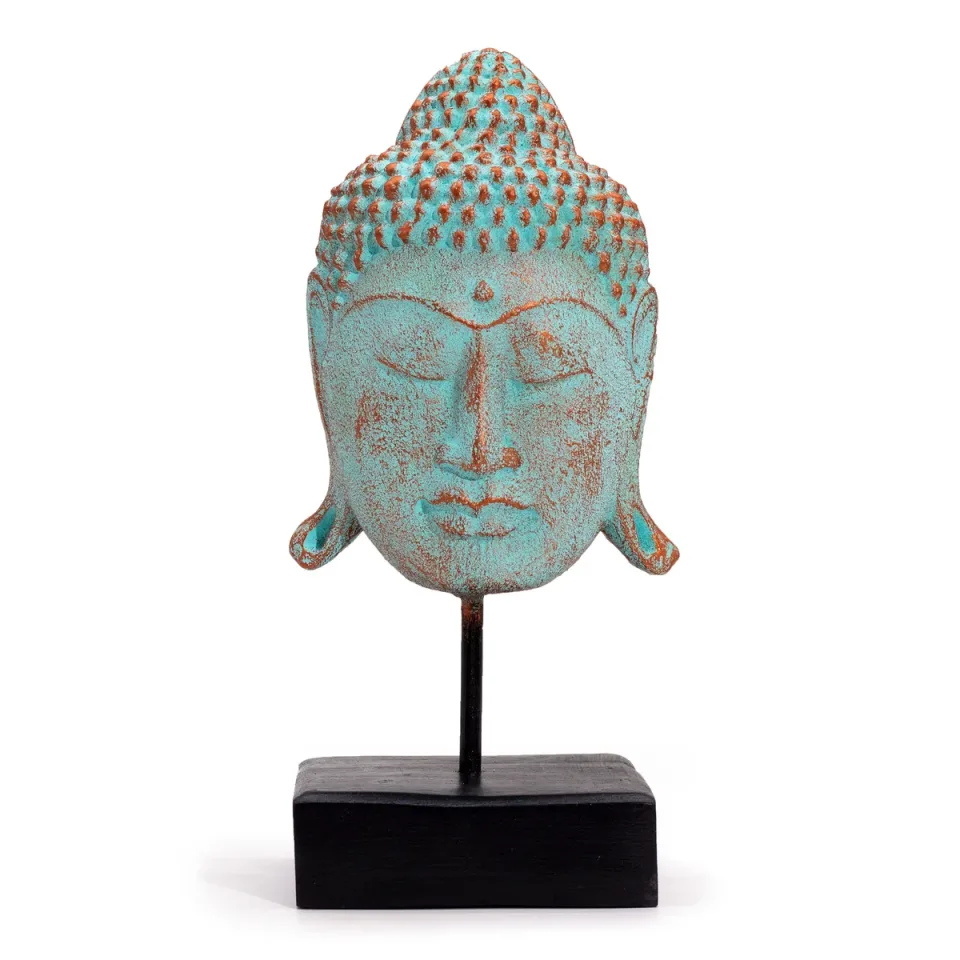 Grand Bouddha Sérénité sur socle : vert cuivré