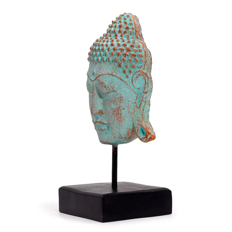 Grand Bouddha Sérénité sur socle : vert cuivré