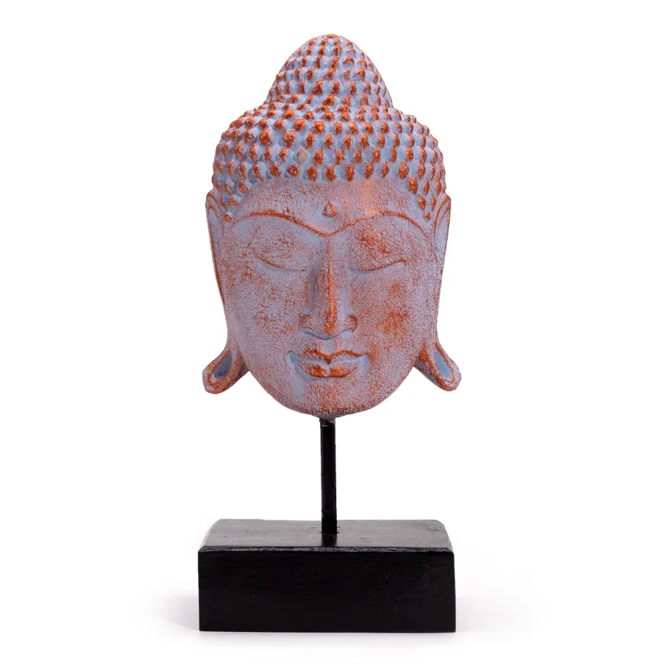 Grand Bouddha Sérénité sur socle : bleu cuivré