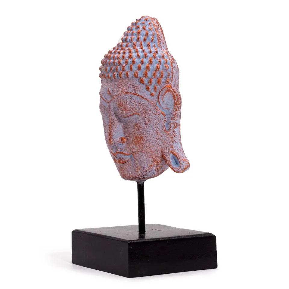 Grand Bouddha Sérénité sur socle : bleu cuivré