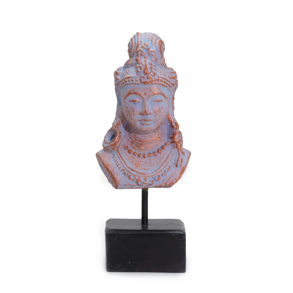 Princesse javanaise porte-bonheur sur socle : bleu cuivré