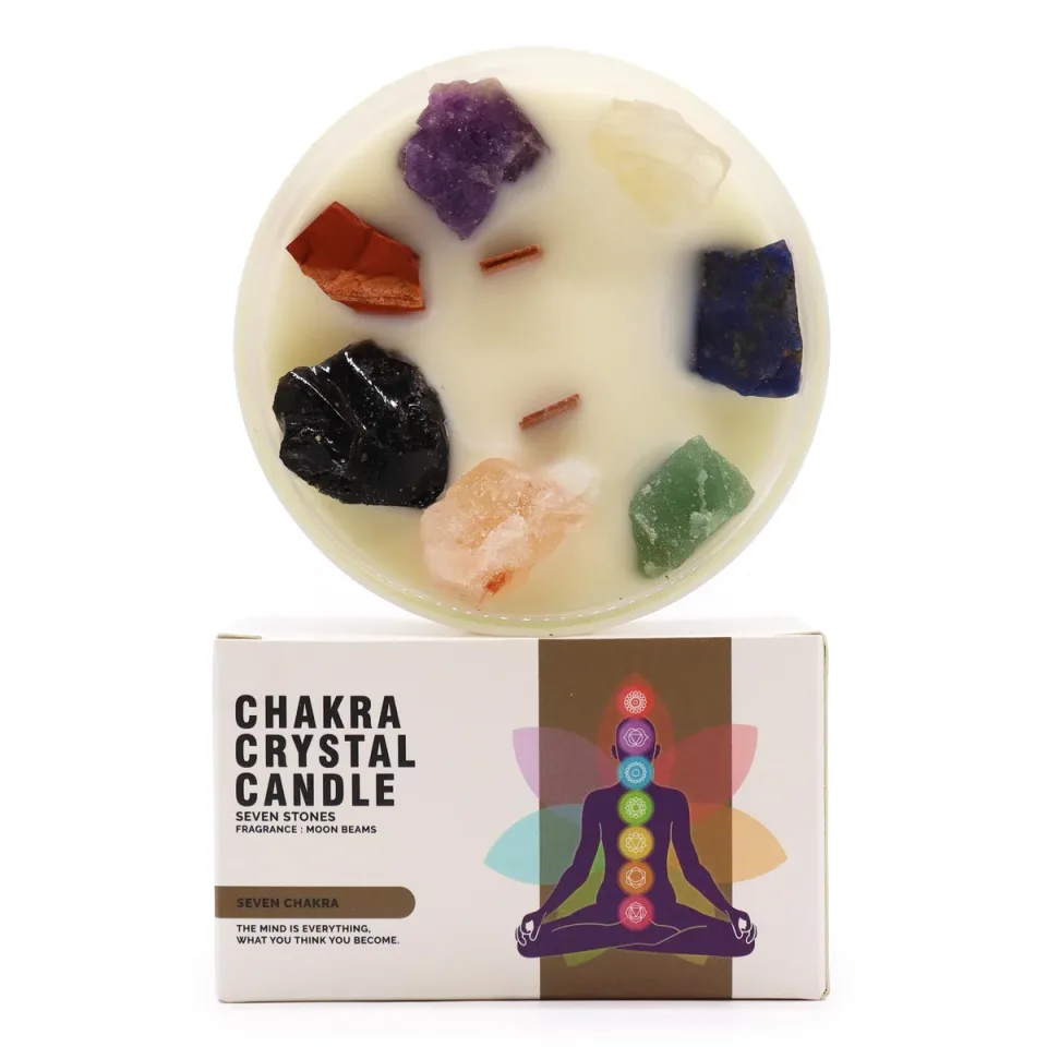 Bougies cristal des chakras : Grande bougie des sept chakras