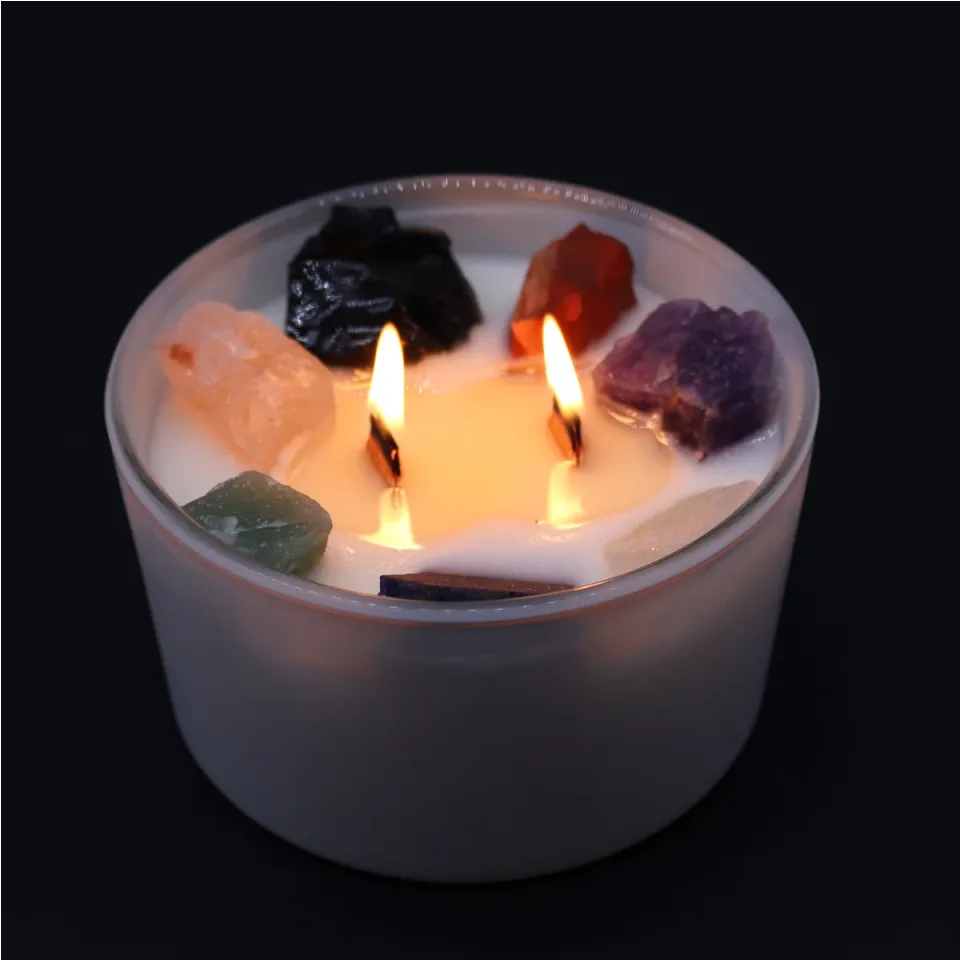 Bougies cristal des chakras : Grande bougie des sept chakras