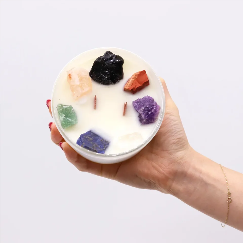 Bougies cristal des chakras : Grande bougie des sept chakras