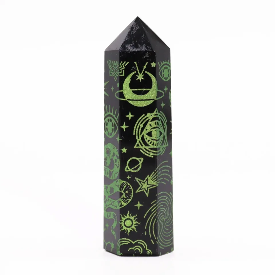 Pointes d'obsidienne noire décorées : Vert forêt