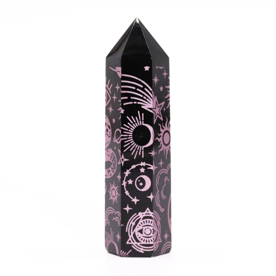 Pointes d'obsidienne noire décorées : Rose