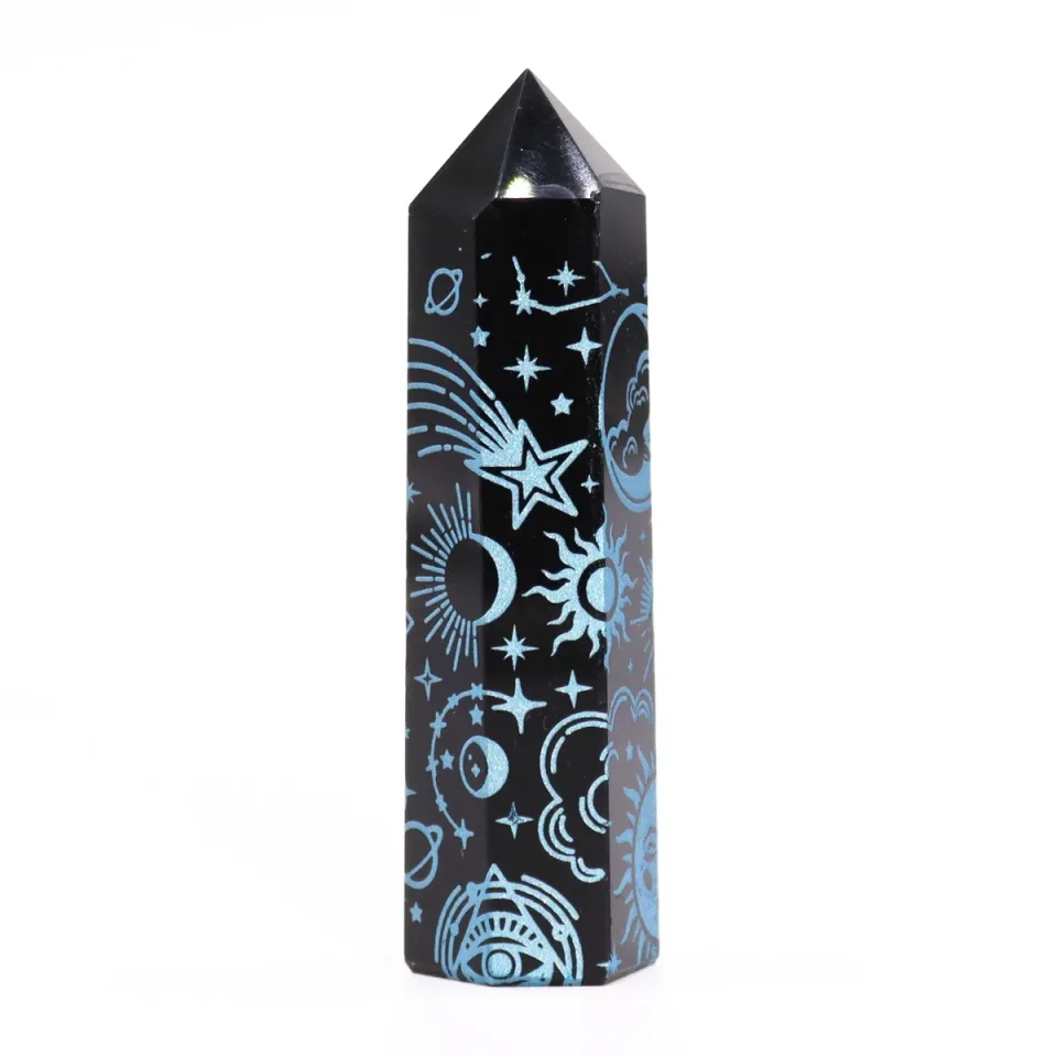 Pointes d'obsidienne noire décorées : Bleu ciel