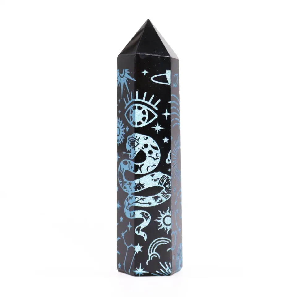 Pointes d'obsidienne noire décorées : Bleu ciel