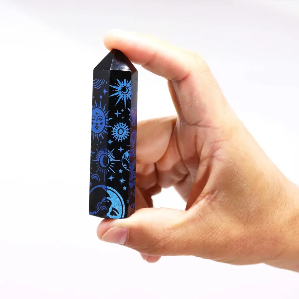 Pointes d'obsidienne noire décorées : Bleu nuit