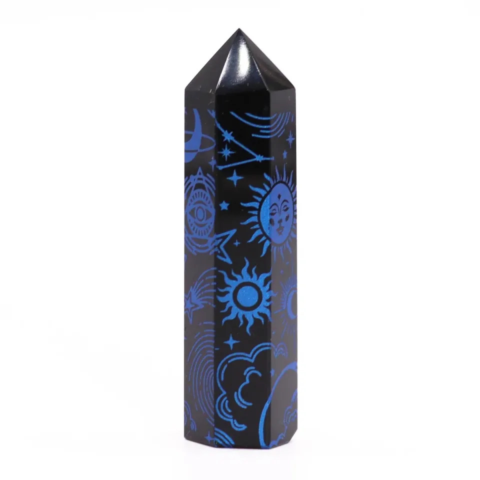 Pointes d'obsidienne noire décorées : Bleu nuit