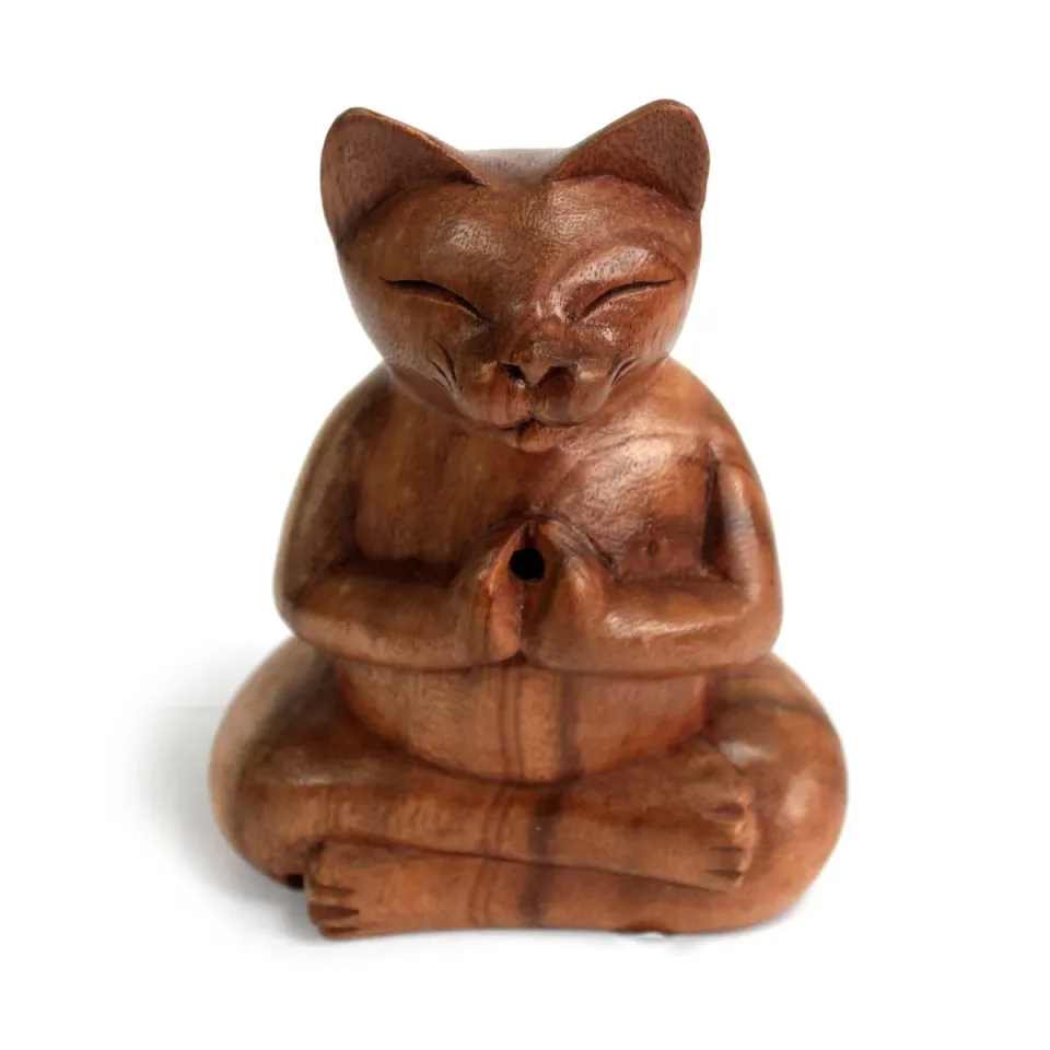 Brûleurs d'encens en bois sculpté « chat yogi » : Grand chat yogi