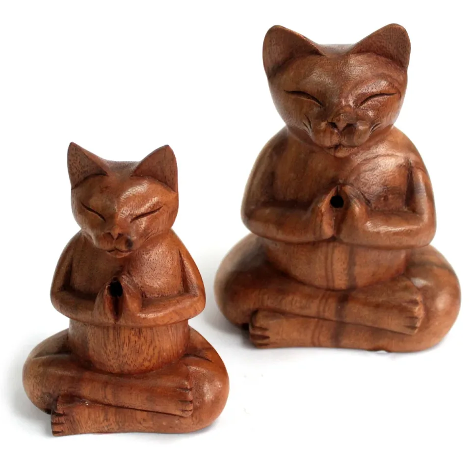 Brûleurs d'encens en bois sculpté « chat yogi » : Grand chat yogi