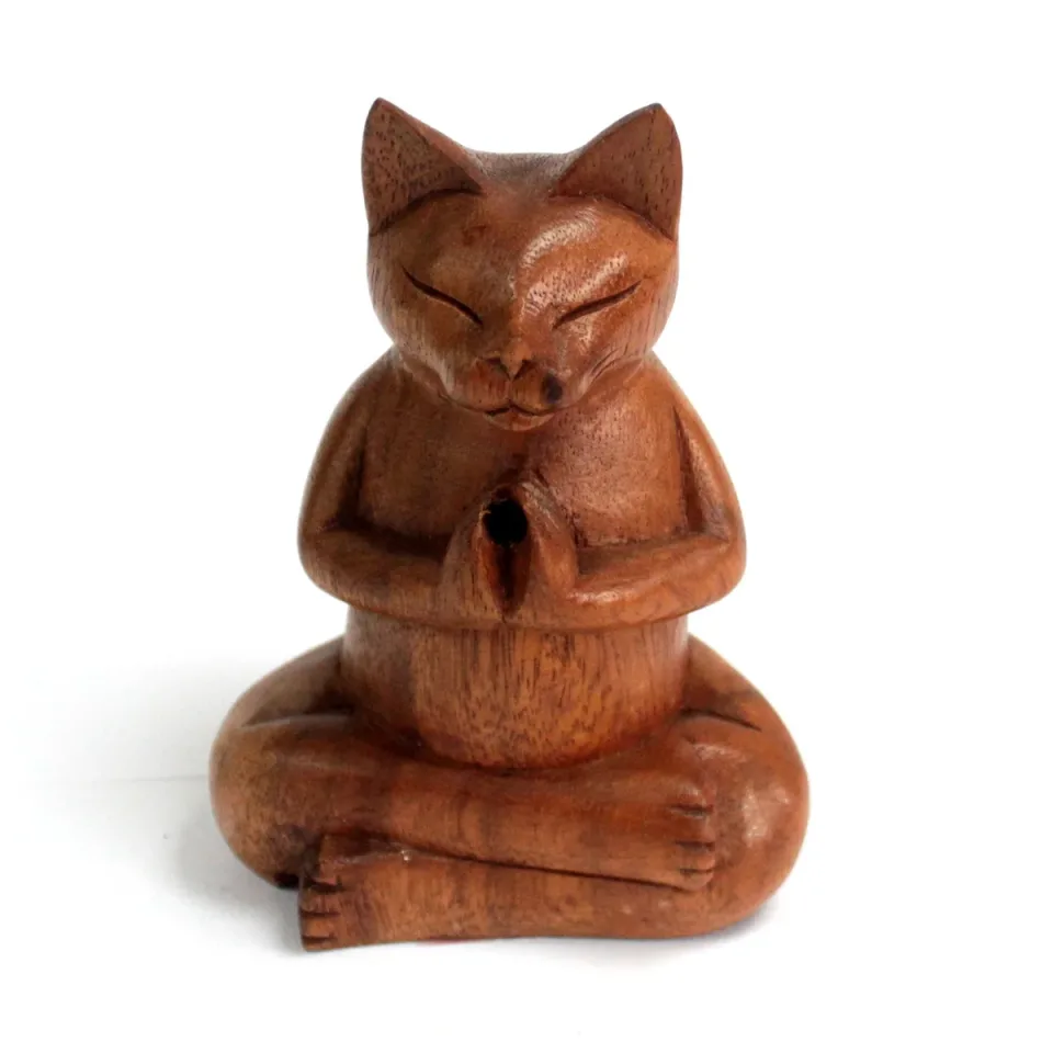 Brûleurs d'encens en bois sculpté « chat yogi » : Chat yogi moyen