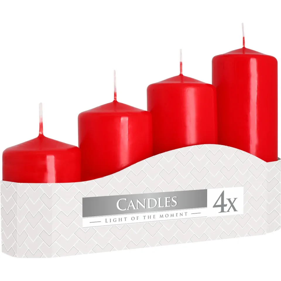Lot de 4 bougies cylindriques de 50 mm : de 50 mm (11/16/22/33 h), rouge
