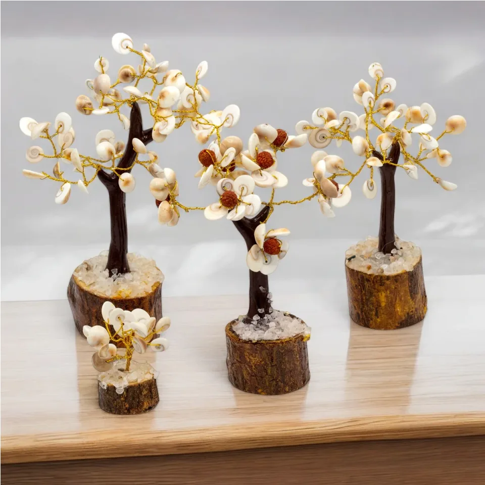 Arbres en pierres de Gomati (chakra) : Lot de 4 arbres de pierres de Gomati