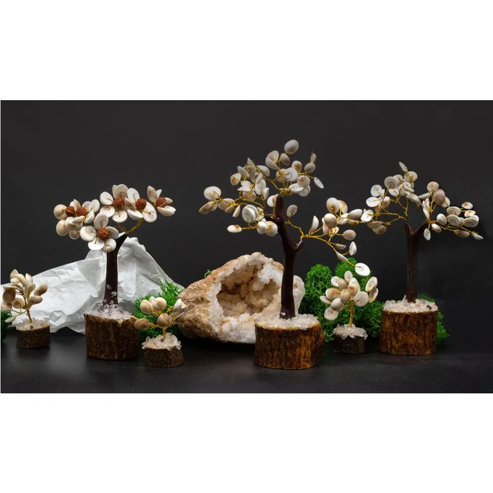 Arbres en pierres de Gomati (chakra) : Lot de 4 arbres de pierres de Gomati