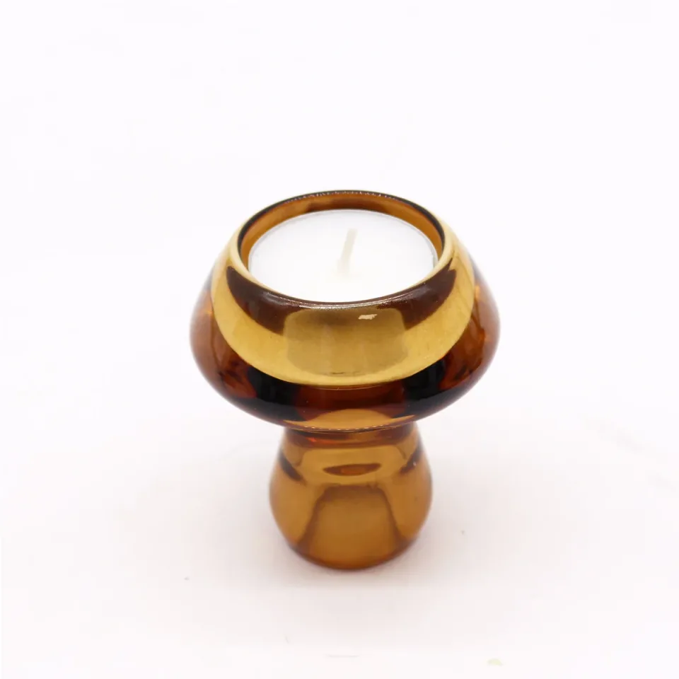 Bougeoir champignon pour bougie fine ou chauffe-plat : ambre antique