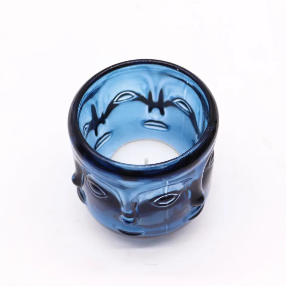 Pot à bougie visages de Bouddha : bleu royal