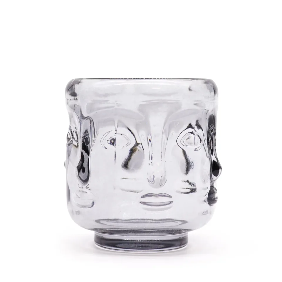 Pot à bougie visages de Bouddha : gris nuit