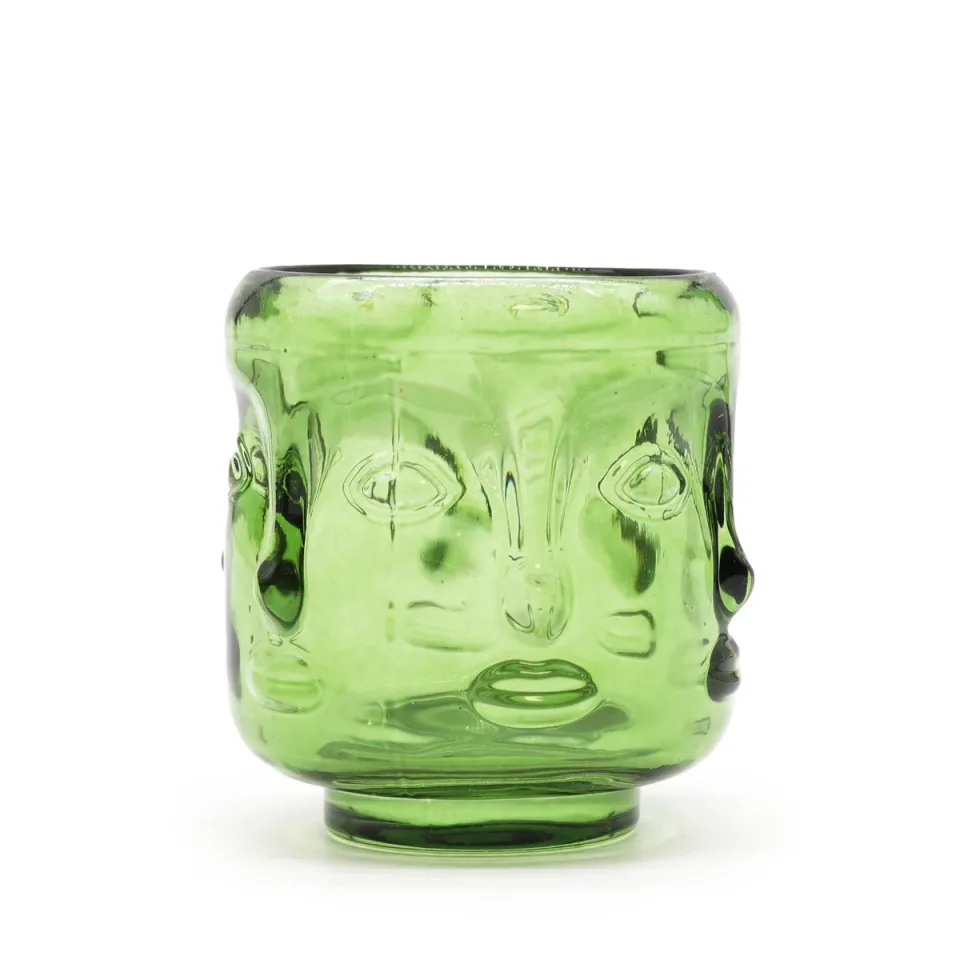 Pot à bougie visages de Bouddha : vert jade