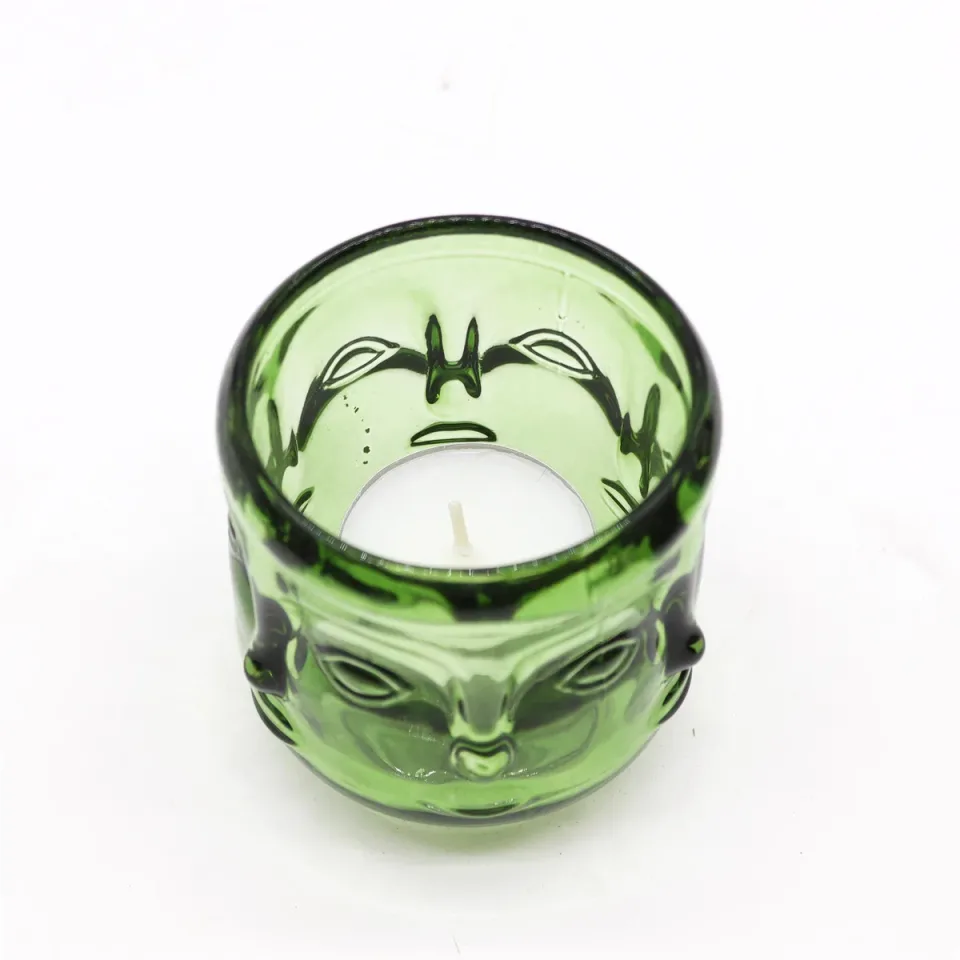 Pot à bougie visages de Bouddha : vert jade