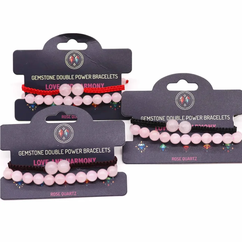 Bracelets doubles en pierres naturelles : Quartz rose