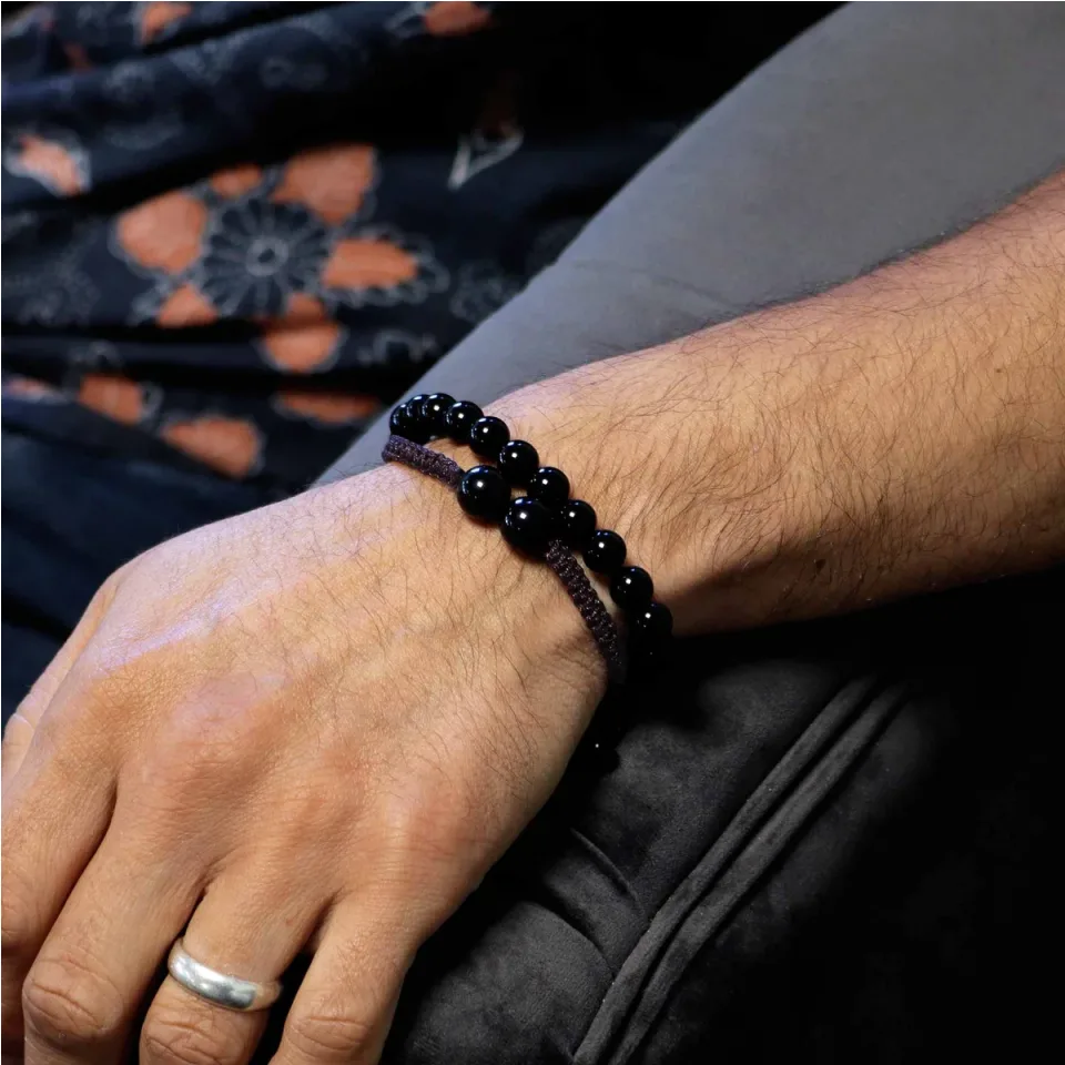 Bracelets doubles en pierres naturelles : Agate noire