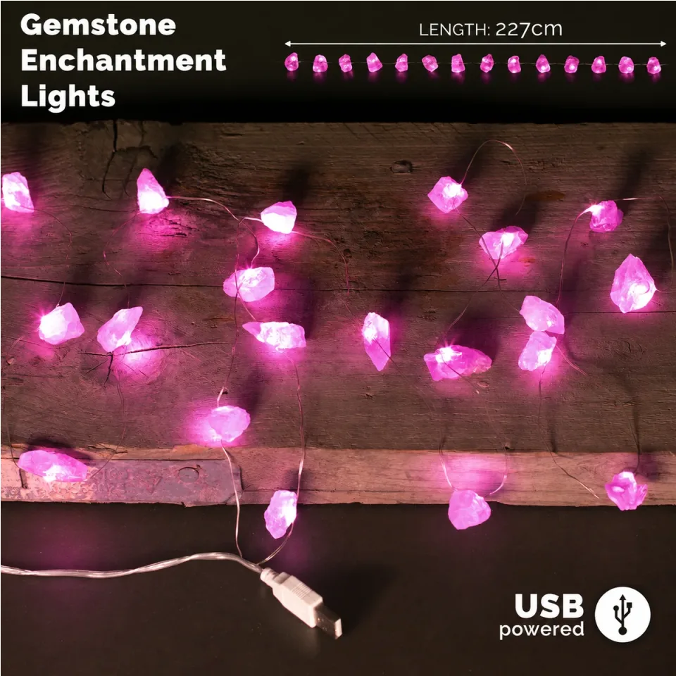 Lumières enchantées en pierre (USB) : Quartz rose
