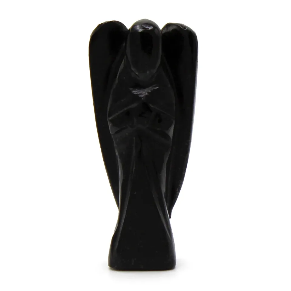 Ange sculpté : agate noire