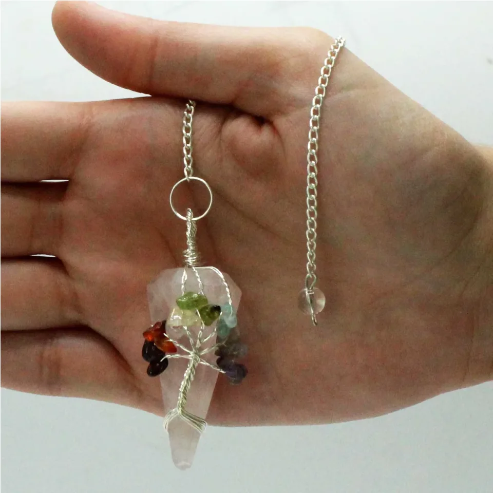 Pendule magique en pierre, Sept chakras : quartz rose