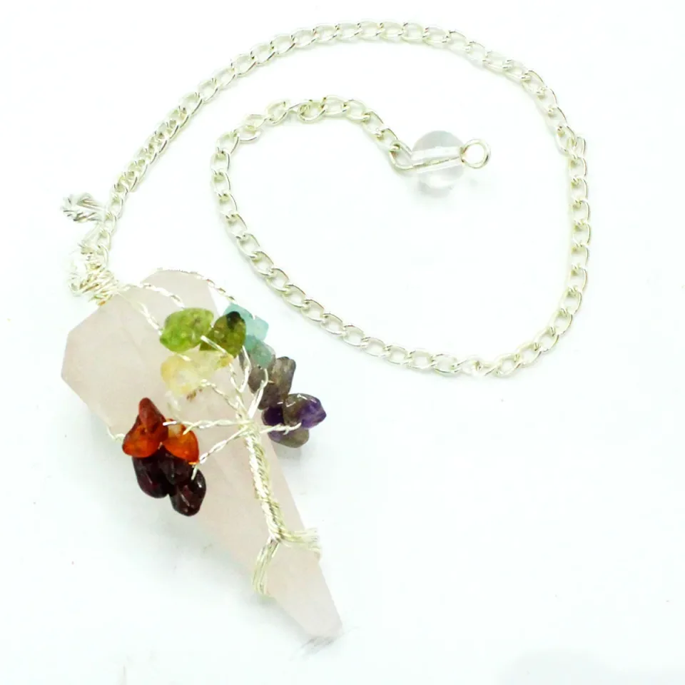 Pendule magique en pierre, Sept chakras : quartz rose