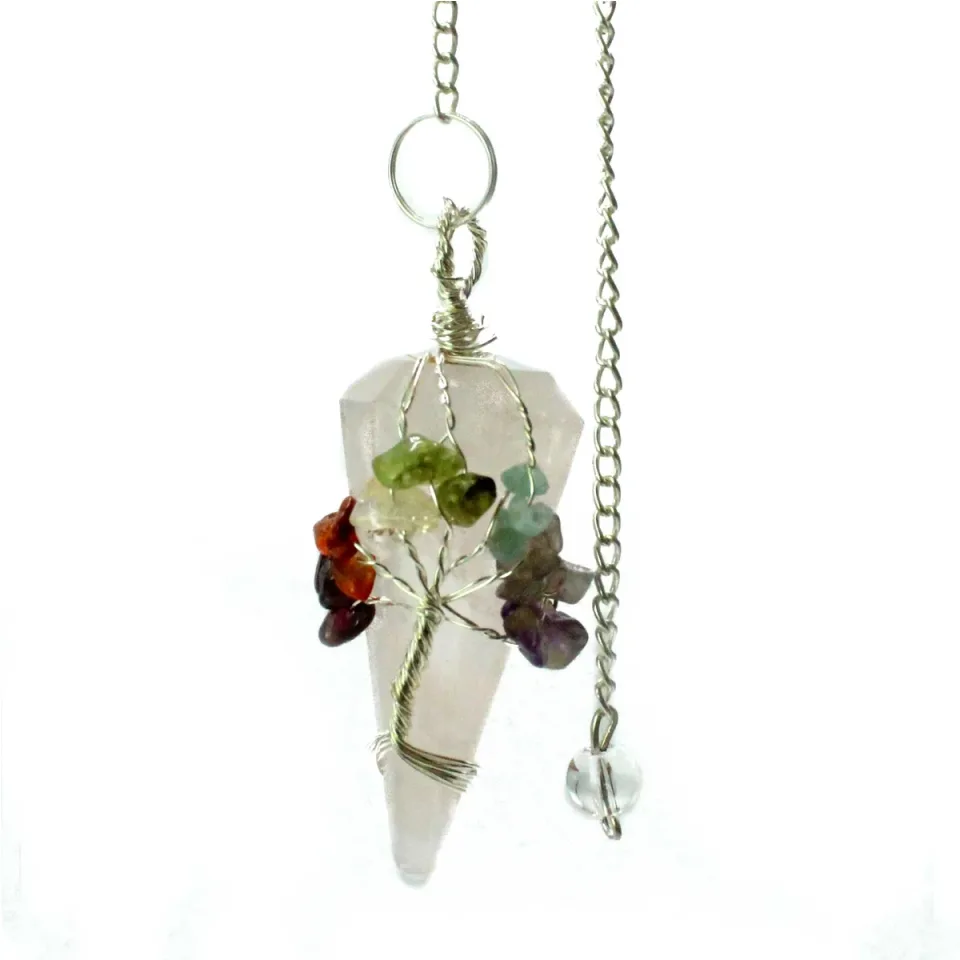 Pendule magique en pierre, Sept chakras : quartz rose