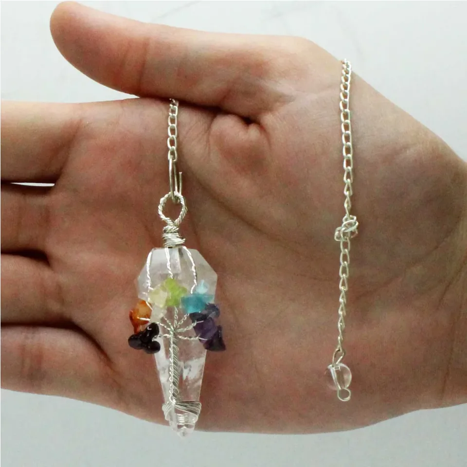 Pendule magique en pierre, Sept chakras : cristal de roche