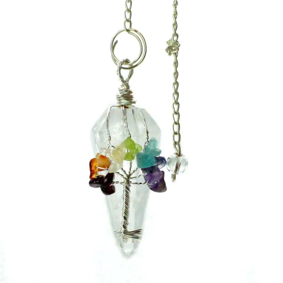 Pendule magique en pierre, Sept chakras : cristal de roche