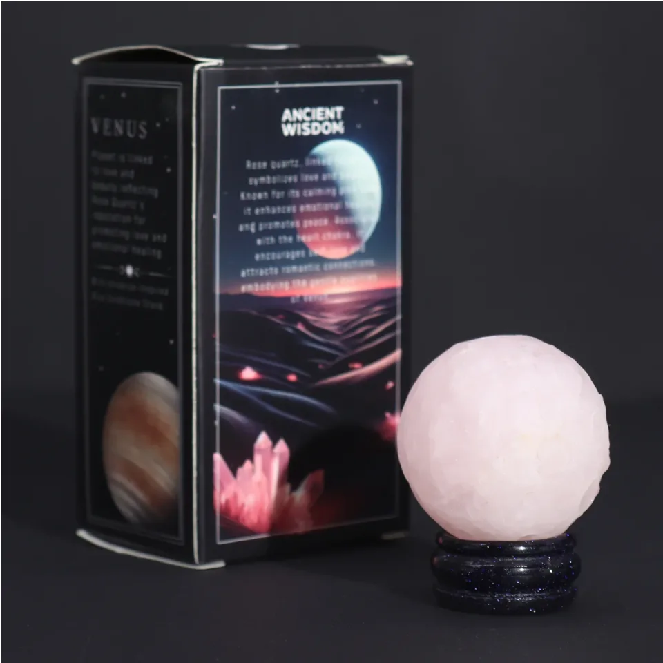 Planètes en pierre sur socle : Quartz rose, 40 mm