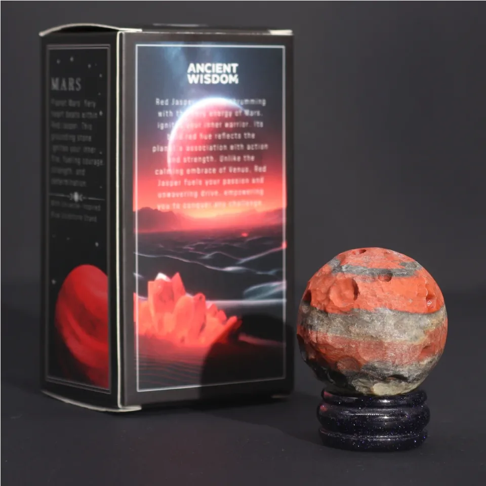 Planètes en pierre sur socle : Jaspe rouge, 40 mm (socle 30 x 15 mm)