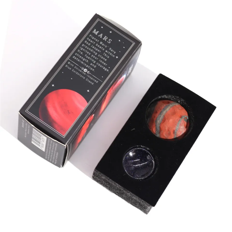 Planètes en pierre sur socle : Jaspe rouge, 40 mm (socle 30 x 15 mm)