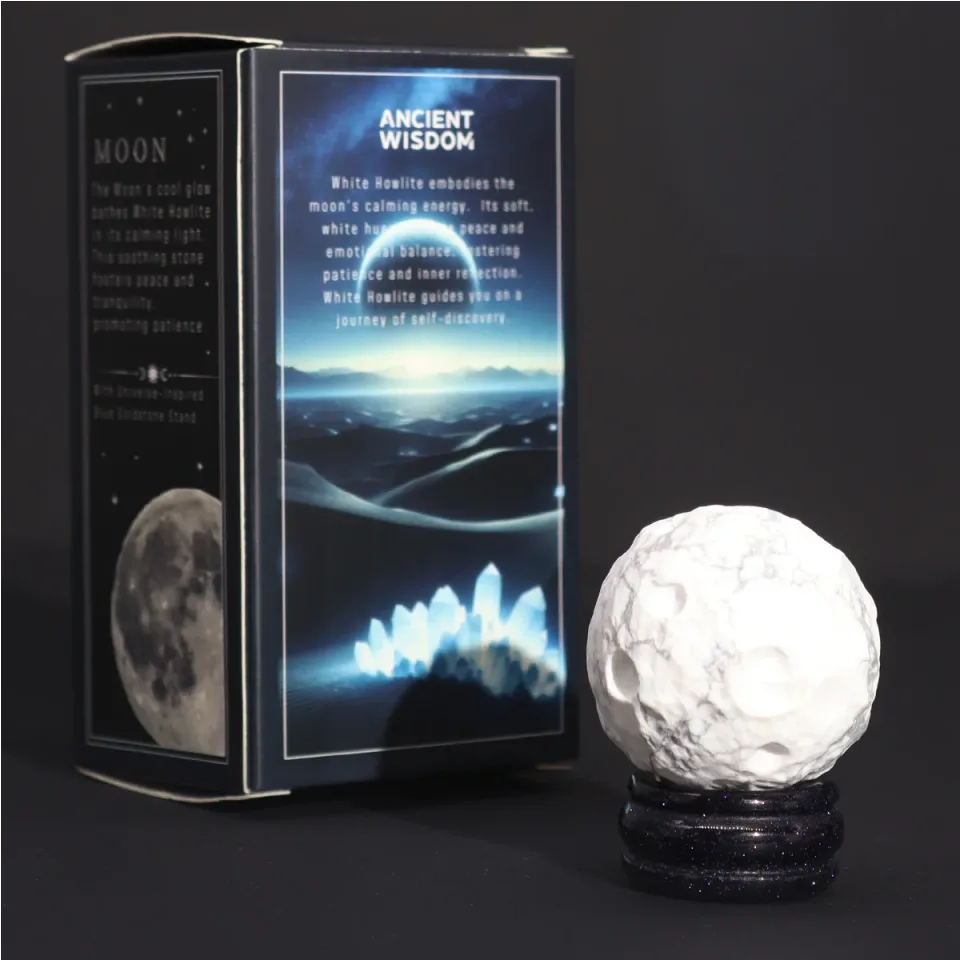 Planètes en pierre sur socle : Howlite blanche, 40 mm (socle 30 x 15 mm)