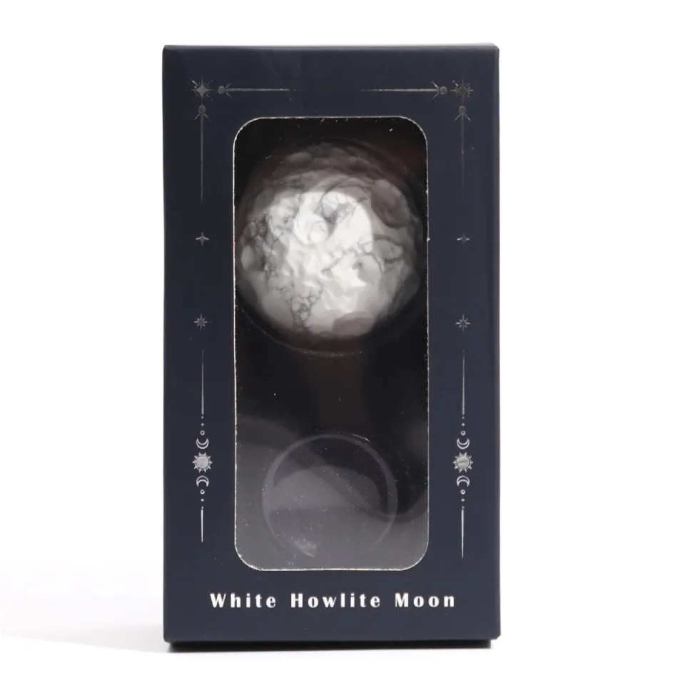Planètes en pierre sur socle : Howlite blanche, 40 mm (socle 30 x 15 mm)