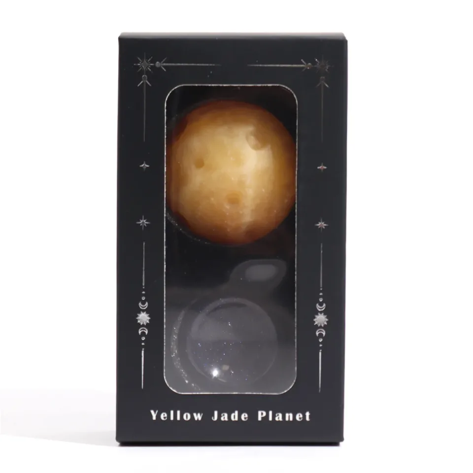 Planètes en pierre sur socle : Jade jaune, 40 mm (socle 30 x 15 mm)