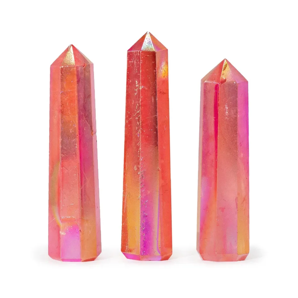 Obélisque en quartz aura : quartz aura, environ 9 cm, pêche