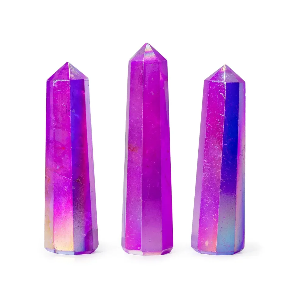 Obélisque en quartz aura : quartz aura, environ 9 cm, violet