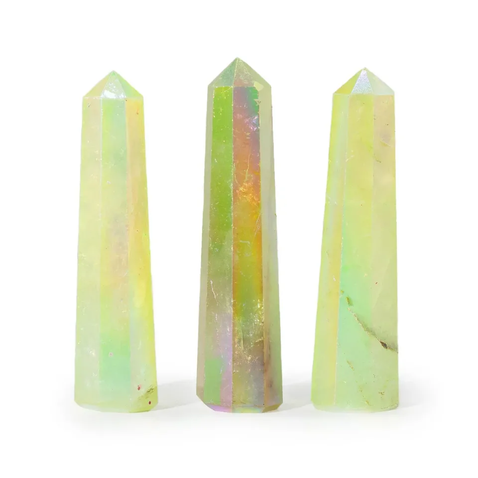 Obélisque en quartz aura : quartz aura, environ 9 cm, vert pâle