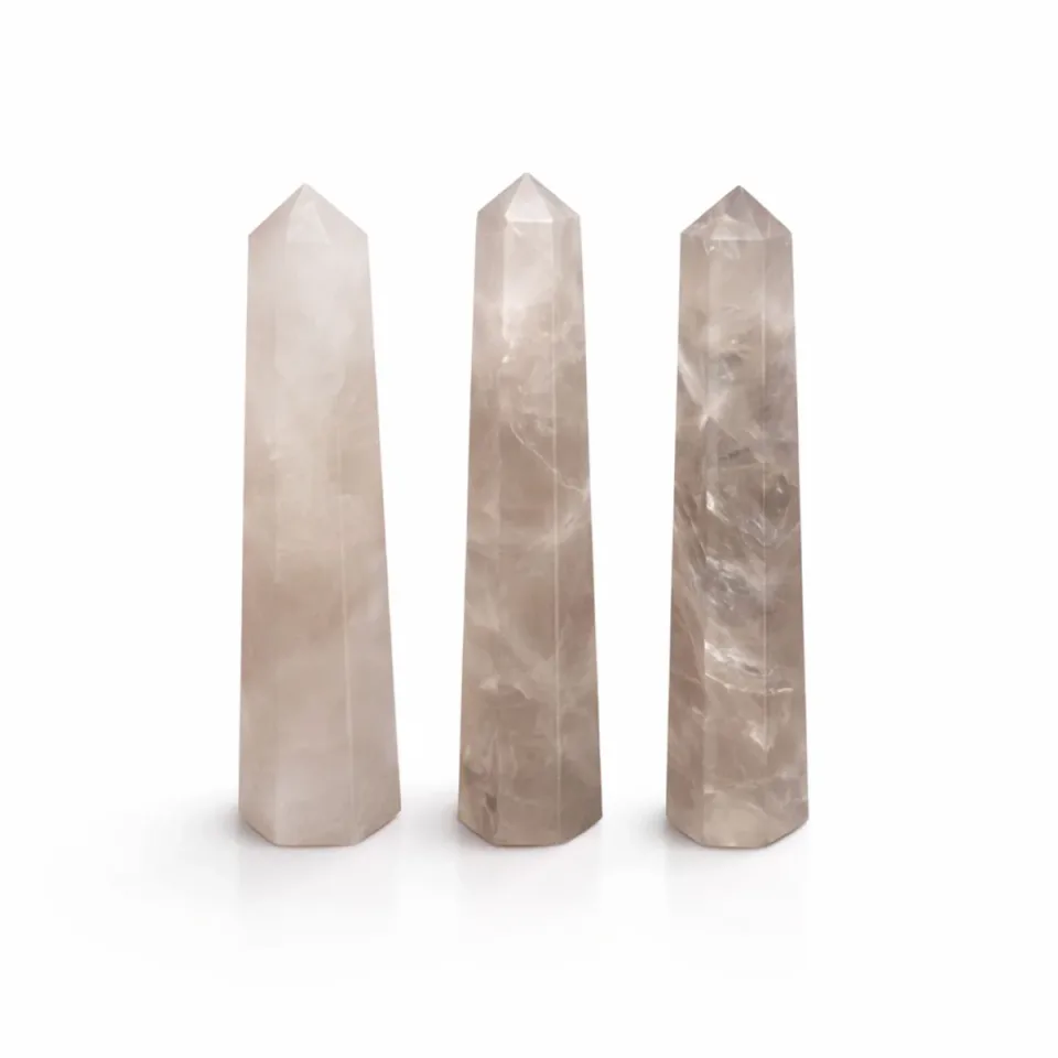 Obélisque à six faces en pierre naturelle : environ 11 cm, quartz fumé