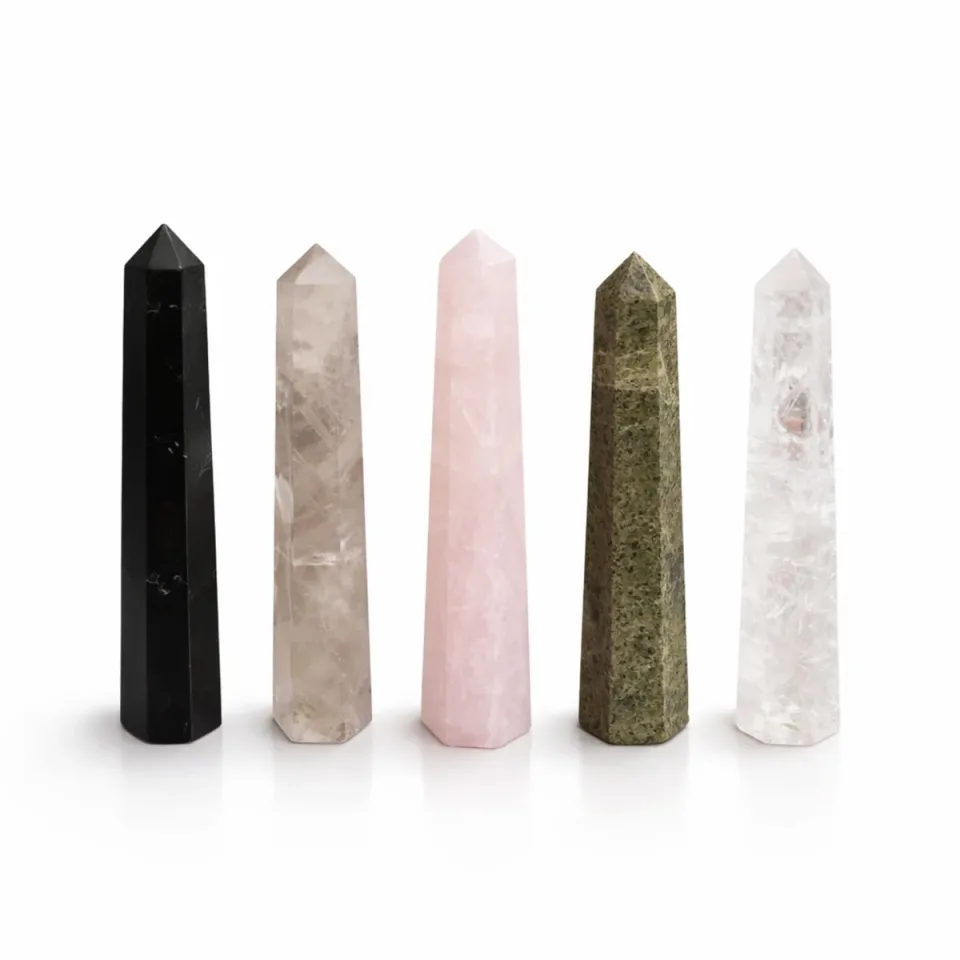 Obélisque à six faces en pierre naturelle : environ 11 cm, tourmaline noire