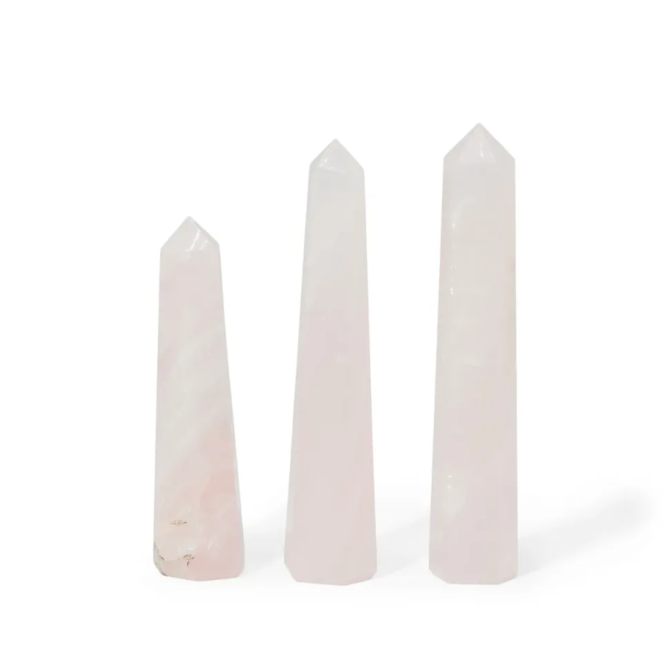Obélisque à six faces en pierre naturelle : environ 11 cm, quartz rose