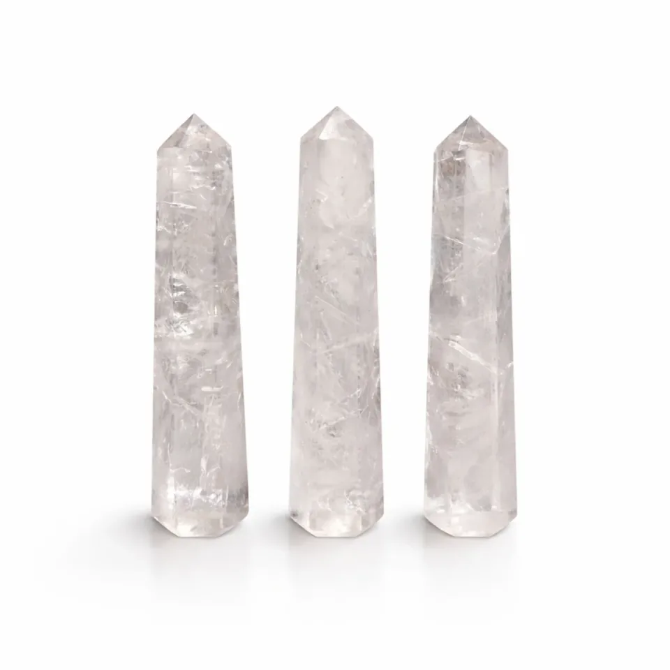 Obélisque à six faces en pierre naturelle : environ 11 cm, quartz transparent