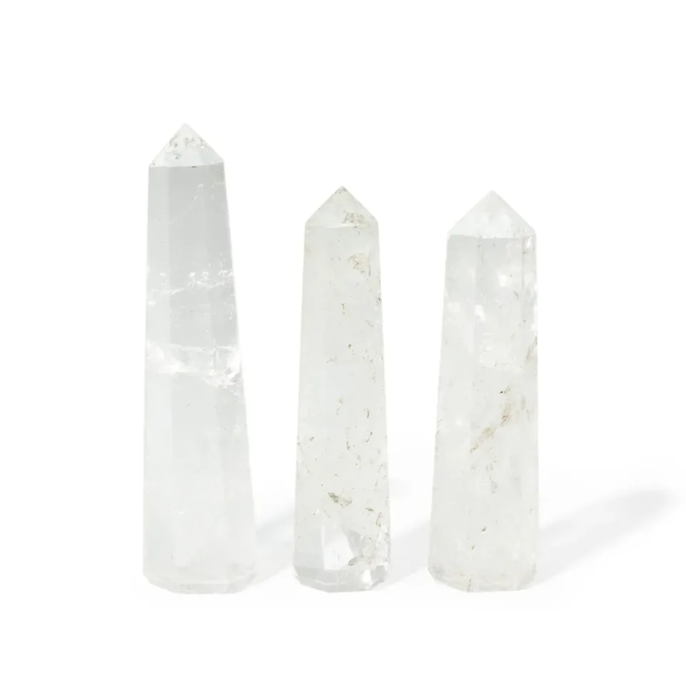 Obélisque à six faces en pierre naturelle : environ 11 cm, quartz transparent