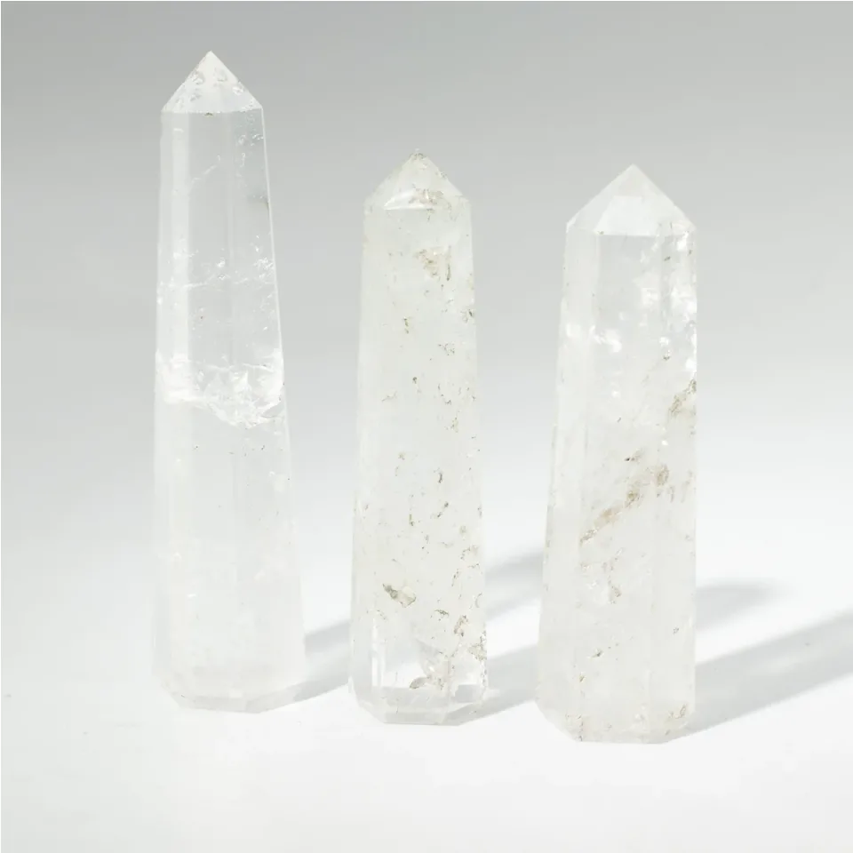 Obélisque à six faces en pierre naturelle : environ 11 cm, quartz transparent